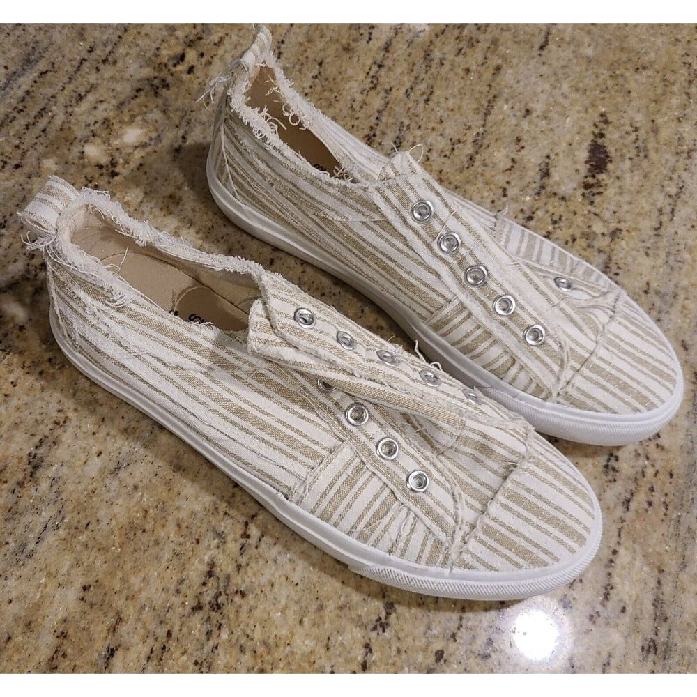 Corkys Tan Stripe Babalu Shoes Women's Size 8 Raw Edge